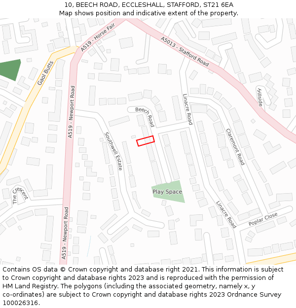 10, BEECH ROAD, ECCLESHALL, STAFFORD, ST21 6EA: Location map and indicative extent of plot