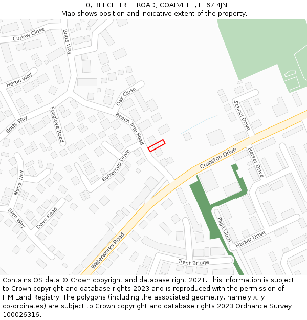 10, BEECH TREE ROAD, COALVILLE, LE67 4JN: Location map and indicative extent of plot