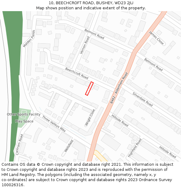 10, BEECHCROFT ROAD, BUSHEY, WD23 2JU: Location map and indicative extent of plot