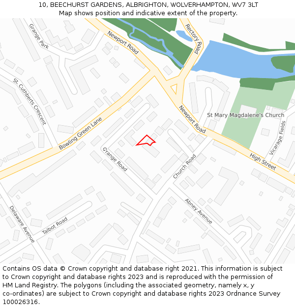 10, BEECHURST GARDENS, ALBRIGHTON, WOLVERHAMPTON, WV7 3LT: Location map and indicative extent of plot