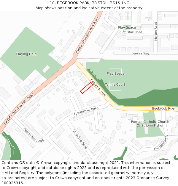 10, BEGBROOK PARK, BRISTOL, BS16 1NG: Location map and indicative extent of plot