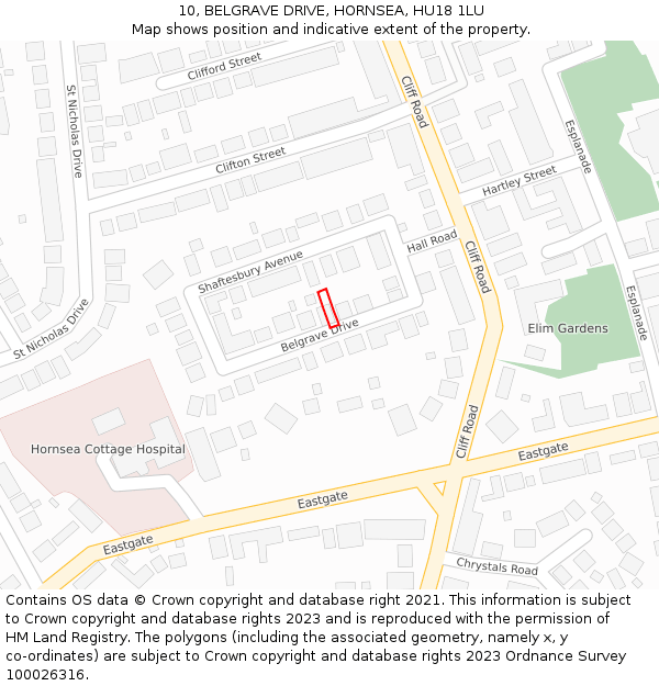 10, BELGRAVE DRIVE, HORNSEA, HU18 1LU: Location map and indicative extent of plot