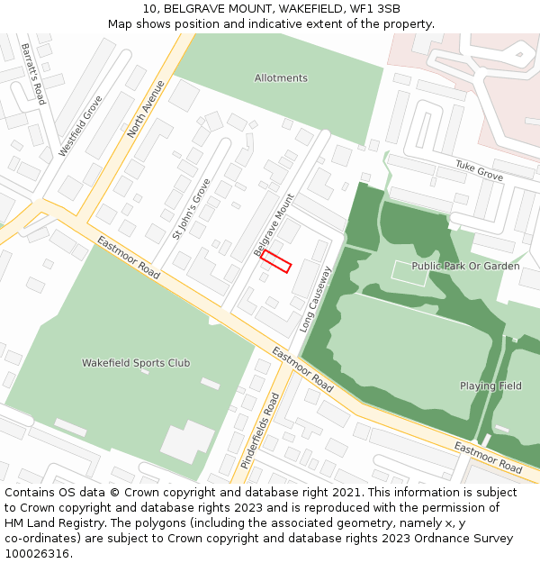 10, BELGRAVE MOUNT, WAKEFIELD, WF1 3SB: Location map and indicative extent of plot