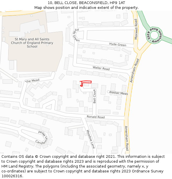 10, BELL CLOSE, BEACONSFIELD, HP9 1AT: Location map and indicative extent of plot