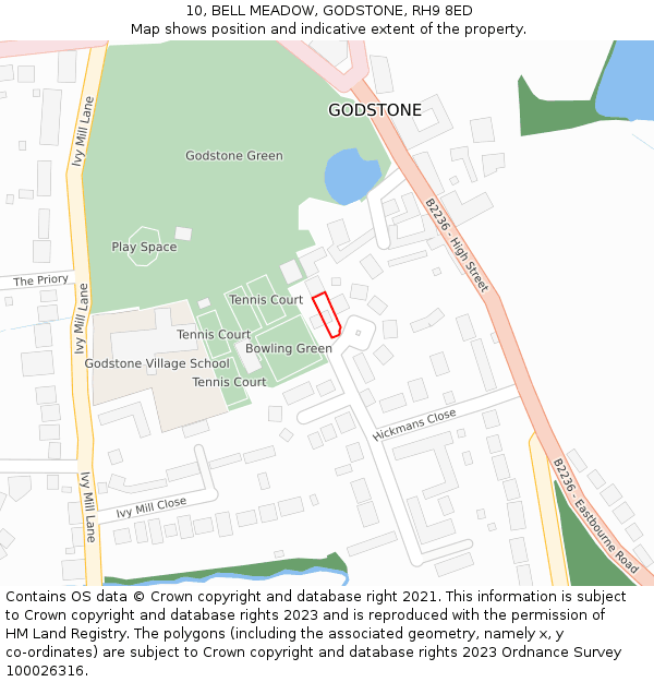 10, BELL MEADOW, GODSTONE, RH9 8ED: Location map and indicative extent of plot