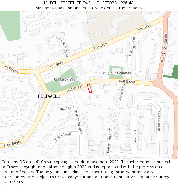 10, BELL STREET, FELTWELL, THETFORD, IP26 4AL: Location map and indicative extent of plot