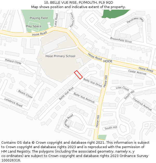 10, BELLE VUE RISE, PLYMOUTH, PL9 9QD: Location map and indicative extent of plot