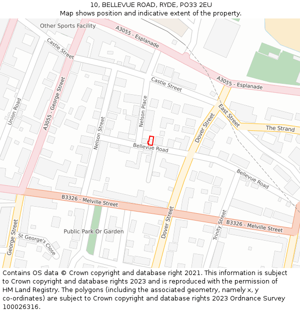 10, BELLEVUE ROAD, RYDE, PO33 2EU: Location map and indicative extent of plot