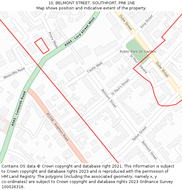 10, BELMONT STREET, SOUTHPORT, PR8 1NE: Location map and indicative extent of plot