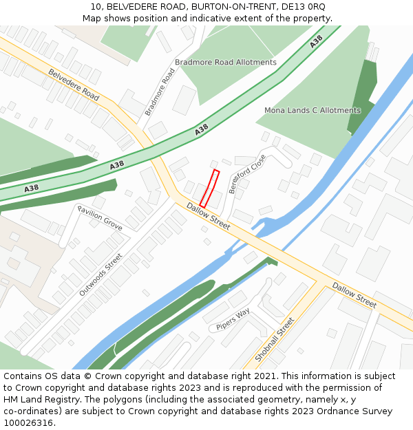 10, BELVEDERE ROAD, BURTON-ON-TRENT, DE13 0RQ: Location map and indicative extent of plot