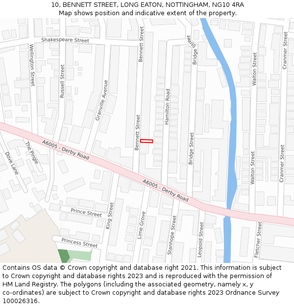 10, BENNETT STREET, LONG EATON, NOTTINGHAM, NG10 4RA: Location map and indicative extent of plot