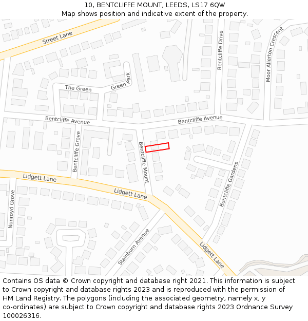 10, BENTCLIFFE MOUNT, LEEDS, LS17 6QW: Location map and indicative extent of plot
