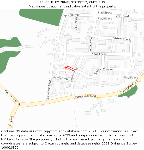 10, BENTLEY DRIVE, STANSTED, CM24 8US: Location map and indicative extent of plot