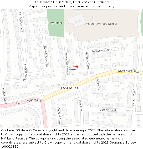 10, BENVENUE AVENUE, LEIGH-ON-SEA, SS9 5SJ: Location map and indicative extent of plot