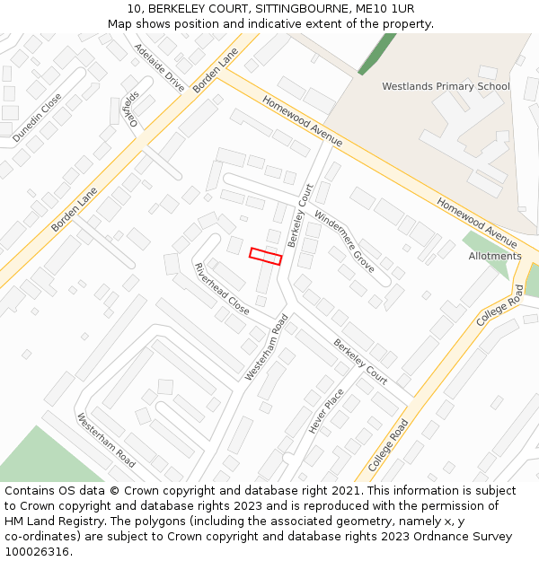 10, BERKELEY COURT, SITTINGBOURNE, ME10 1UR: Location map and indicative extent of plot