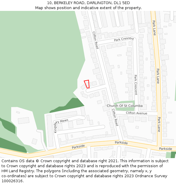 10, BERKELEY ROAD, DARLINGTON, DL1 5ED: Location map and indicative extent of plot