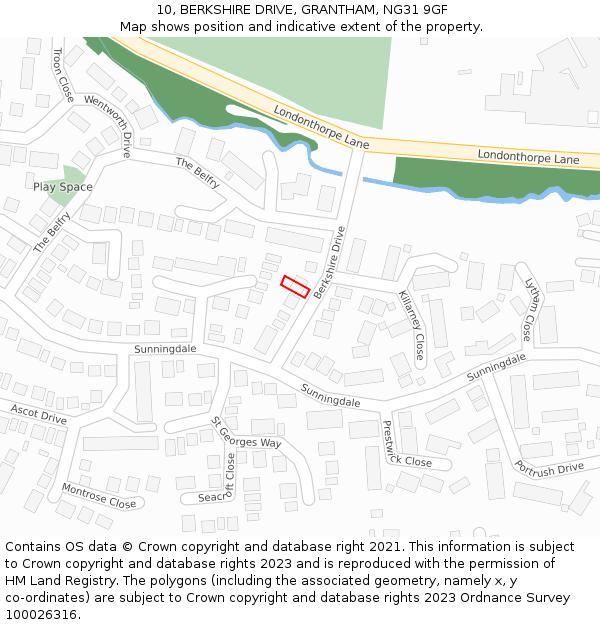 10, BERKSHIRE DRIVE, GRANTHAM, NG31 9GF: Location map and indicative extent of plot