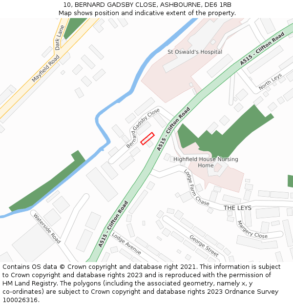 10, BERNARD GADSBY CLOSE, ASHBOURNE, DE6 1RB: Location map and indicative extent of plot