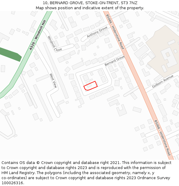 10, BERNARD GROVE, STOKE-ON-TRENT, ST3 7NZ: Location map and indicative extent of plot