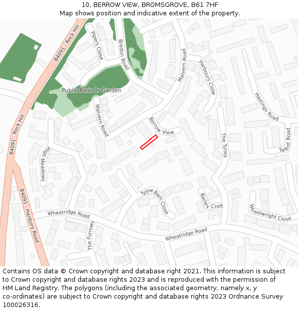 10, BERROW VIEW, BROMSGROVE, B61 7HF: Location map and indicative extent of plot