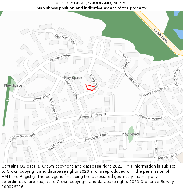 10, BERRY DRIVE, SNODLAND, ME6 5FG: Location map and indicative extent of plot