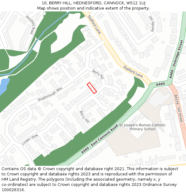 10, BERRY HILL, HEDNESFORD, CANNOCK, WS12 1UJ: Location map and indicative extent of plot