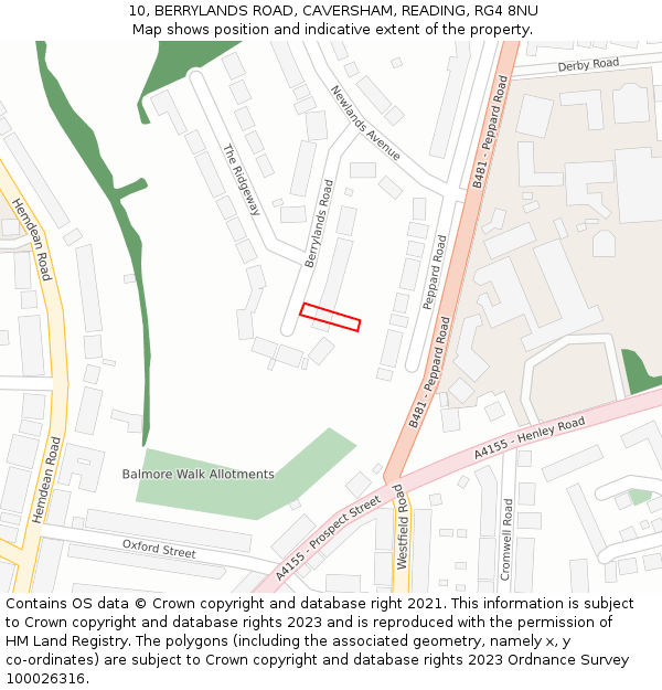 10, BERRYLANDS ROAD, CAVERSHAM, READING, RG4 8NU: Location map and indicative extent of plot