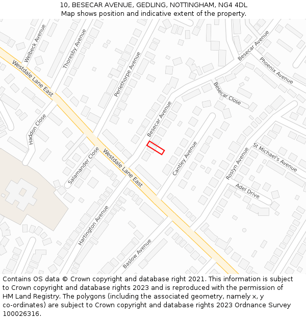 10, BESECAR AVENUE, GEDLING, NOTTINGHAM, NG4 4DL: Location map and indicative extent of plot
