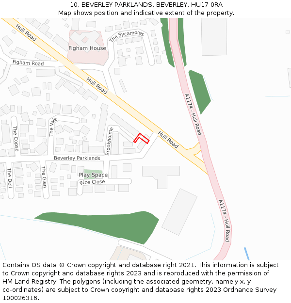 10, BEVERLEY PARKLANDS, BEVERLEY, HU17 0RA: Location map and indicative extent of plot