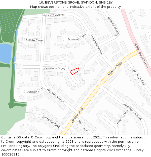 10, BEVERSTONE GROVE, SWINDON, SN3 1EY: Location map and indicative extent of plot