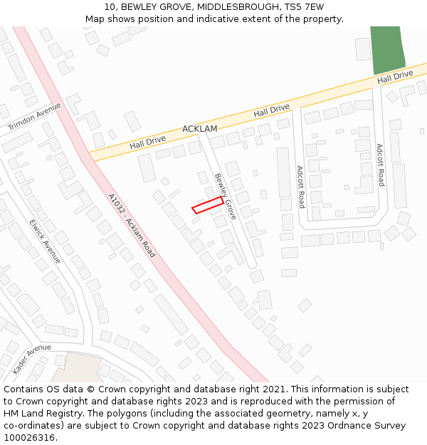 10, BEWLEY GROVE, MIDDLESBROUGH, TS5 7EW: Location map and indicative extent of plot