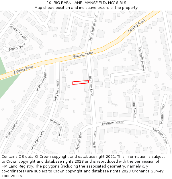 10, BIG BARN LANE, MANSFIELD, NG18 3LS: Location map and indicative extent of plot