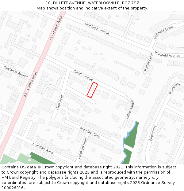 10, BILLETT AVENUE, WATERLOOVILLE, PO7 7SZ: Location map and indicative extent of plot