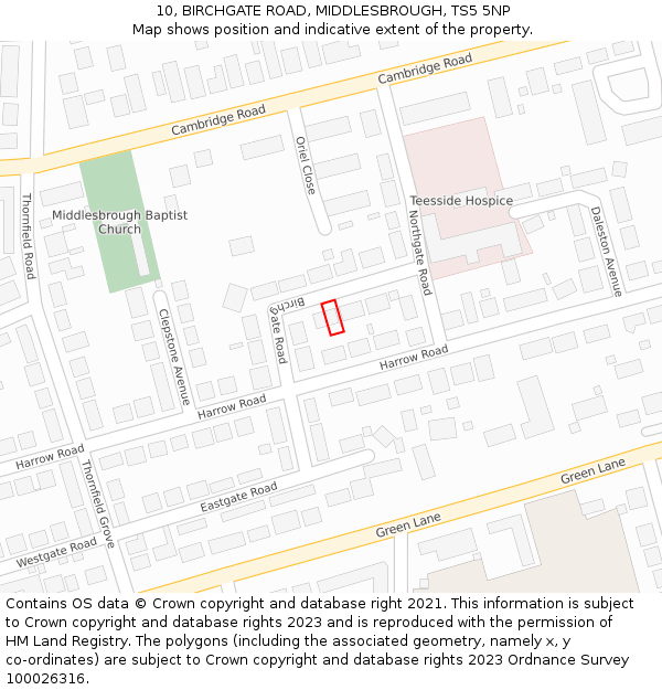 10, BIRCHGATE ROAD, MIDDLESBROUGH, TS5 5NP: Location map and indicative extent of plot