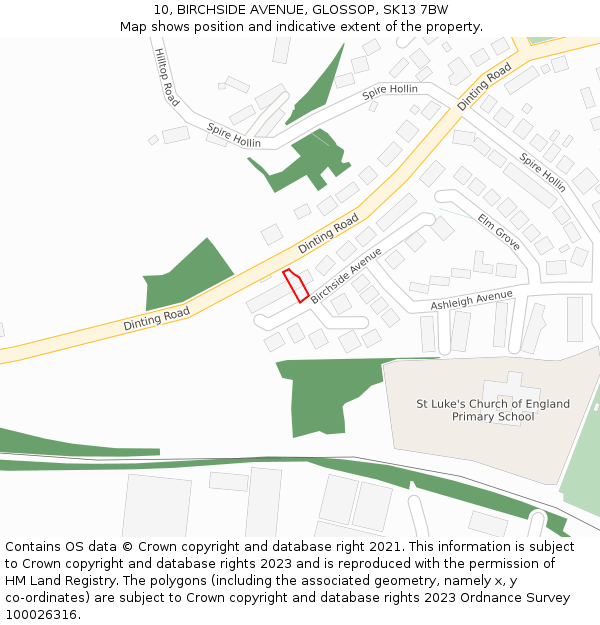 10, BIRCHSIDE AVENUE, GLOSSOP, SK13 7BW: Location map and indicative extent of plot