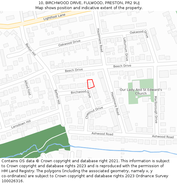 10, BIRCHWOOD DRIVE, FULWOOD, PRESTON, PR2 9UJ: Location map and indicative extent of plot