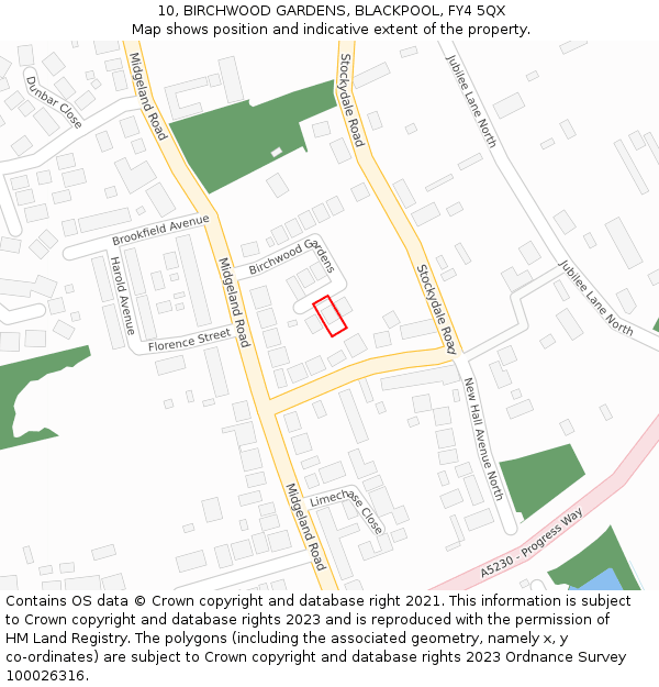 10, BIRCHWOOD GARDENS, BLACKPOOL, FY4 5QX: Location map and indicative extent of plot