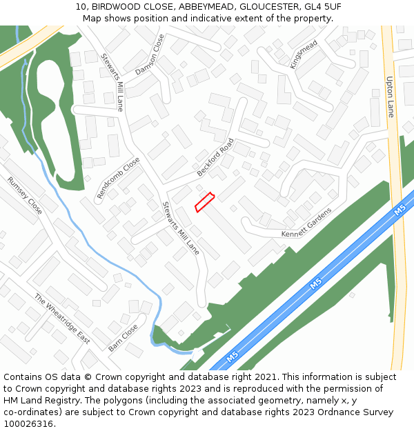 10, BIRDWOOD CLOSE, ABBEYMEAD, GLOUCESTER, GL4 5UF: Location map and indicative extent of plot