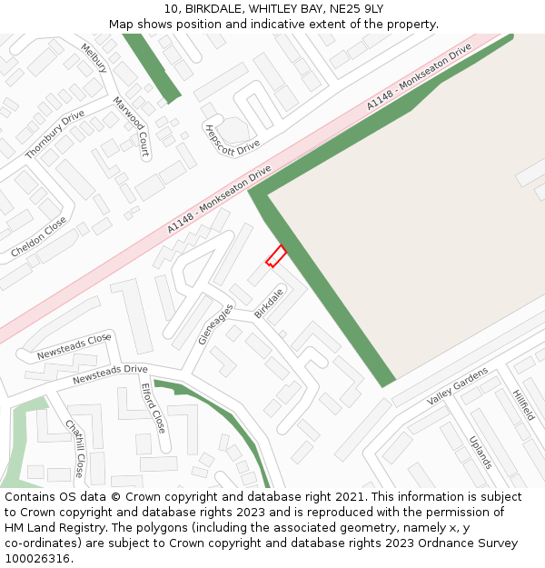 10, BIRKDALE, WHITLEY BAY, NE25 9LY: Location map and indicative extent of plot