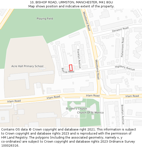 10, BISHOP ROAD, URMSTON, MANCHESTER, M41 8GU: Location map and indicative extent of plot