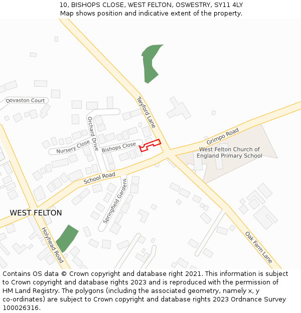 10, BISHOPS CLOSE, WEST FELTON, OSWESTRY, SY11 4LY: Location map and indicative extent of plot