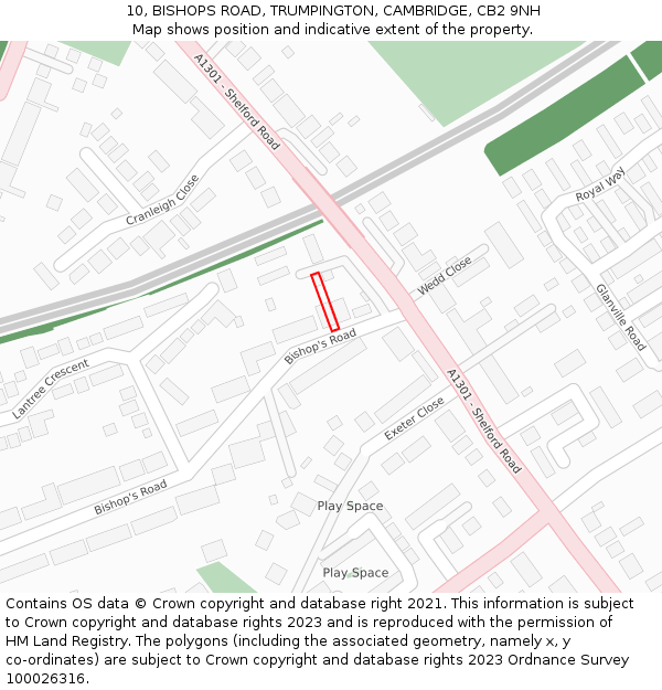 10, BISHOPS ROAD, TRUMPINGTON, CAMBRIDGE, CB2 9NH: Location map and indicative extent of plot