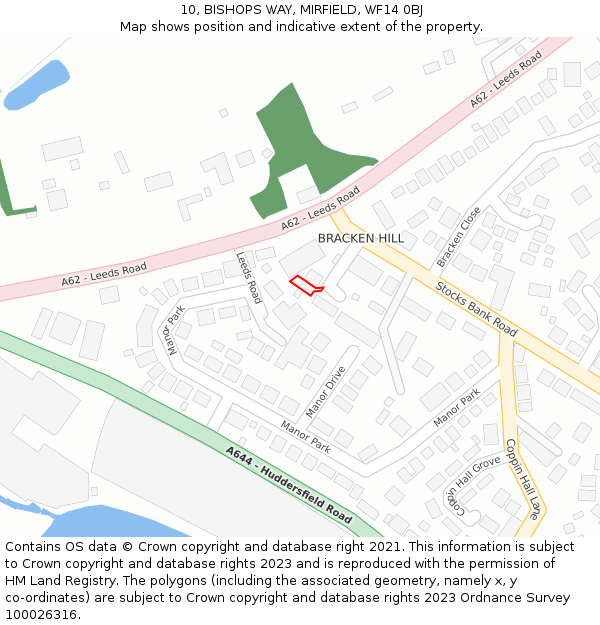 10, BISHOPS WAY, MIRFIELD, WF14 0BJ: Location map and indicative extent of plot