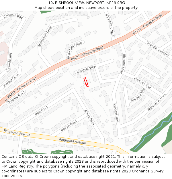 10, BISHPOOL VIEW, NEWPORT, NP19 9BG: Location map and indicative extent of plot