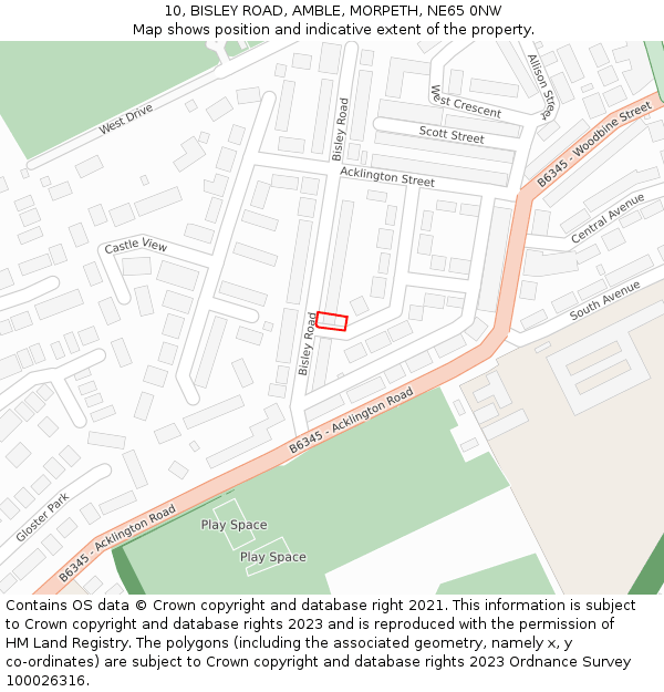 10, BISLEY ROAD, AMBLE, MORPETH, NE65 0NW: Location map and indicative extent of plot