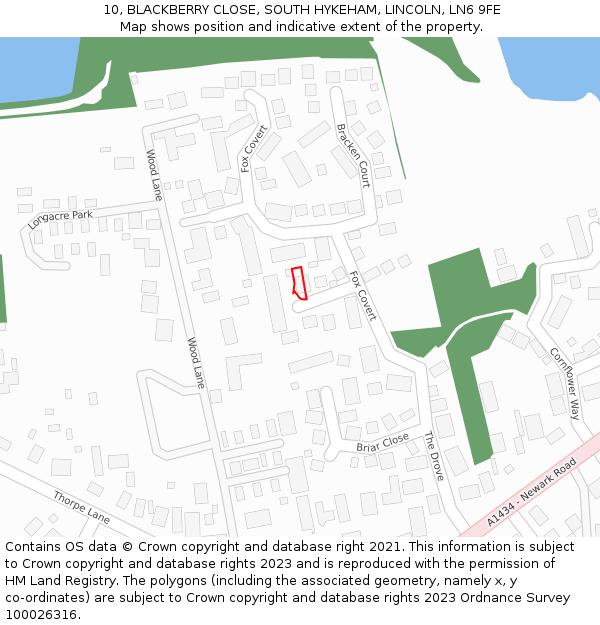 10, BLACKBERRY CLOSE, SOUTH HYKEHAM, LINCOLN, LN6 9FE: Location map and indicative extent of plot