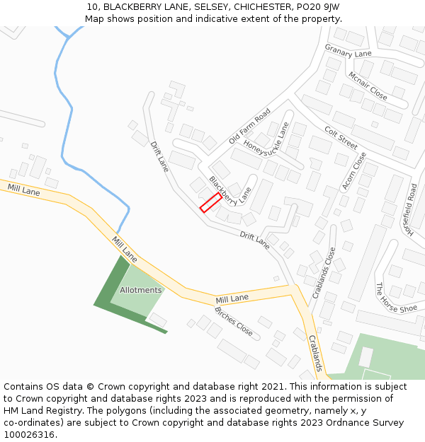 10, BLACKBERRY LANE, SELSEY, CHICHESTER, PO20 9JW: Location map and indicative extent of plot