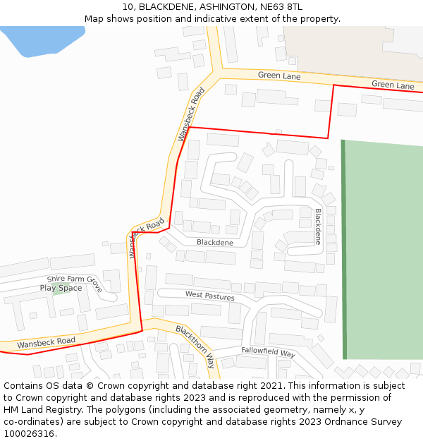 10, BLACKDENE, ASHINGTON, NE63 8TL: Location map and indicative extent of plot