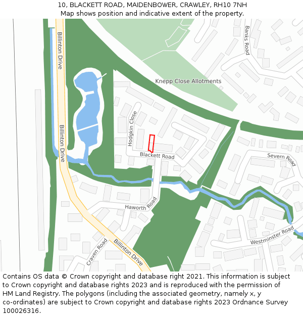 10, BLACKETT ROAD, MAIDENBOWER, CRAWLEY, RH10 7NH: Location map and indicative extent of plot