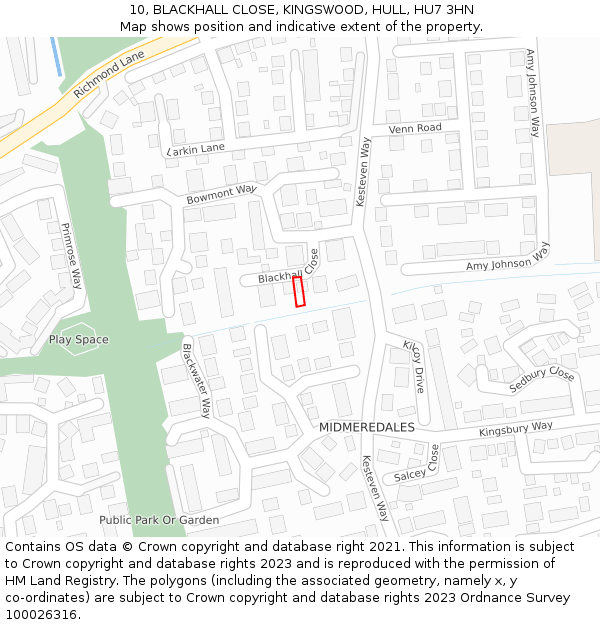 10, BLACKHALL CLOSE, KINGSWOOD, HULL, HU7 3HN: Location map and indicative extent of plot